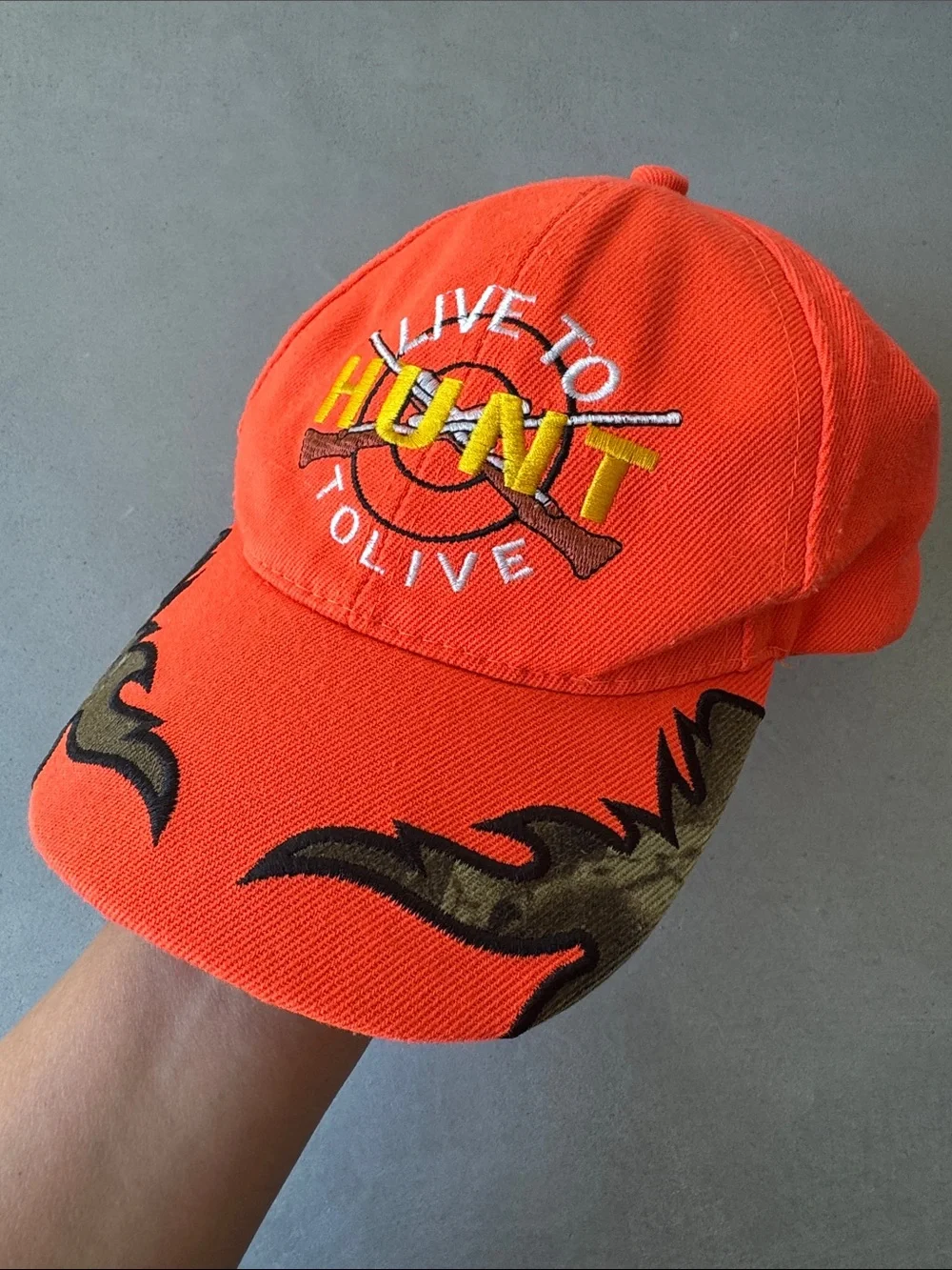 live to hunt, hunt to live orange camo hat justin beiber inspired one size